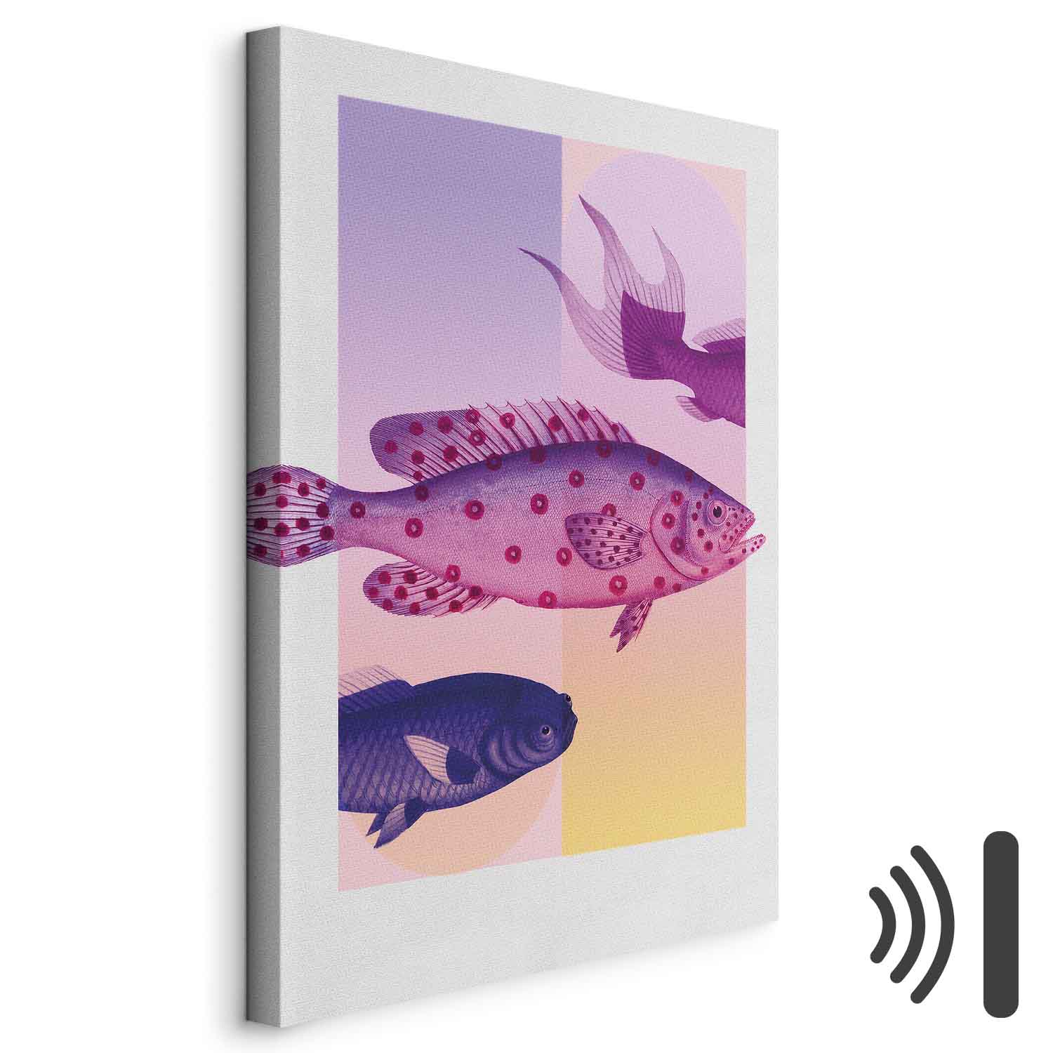 Leinwandbild - Fish in Pastels - Stylized Fish Against Gradient Shapes