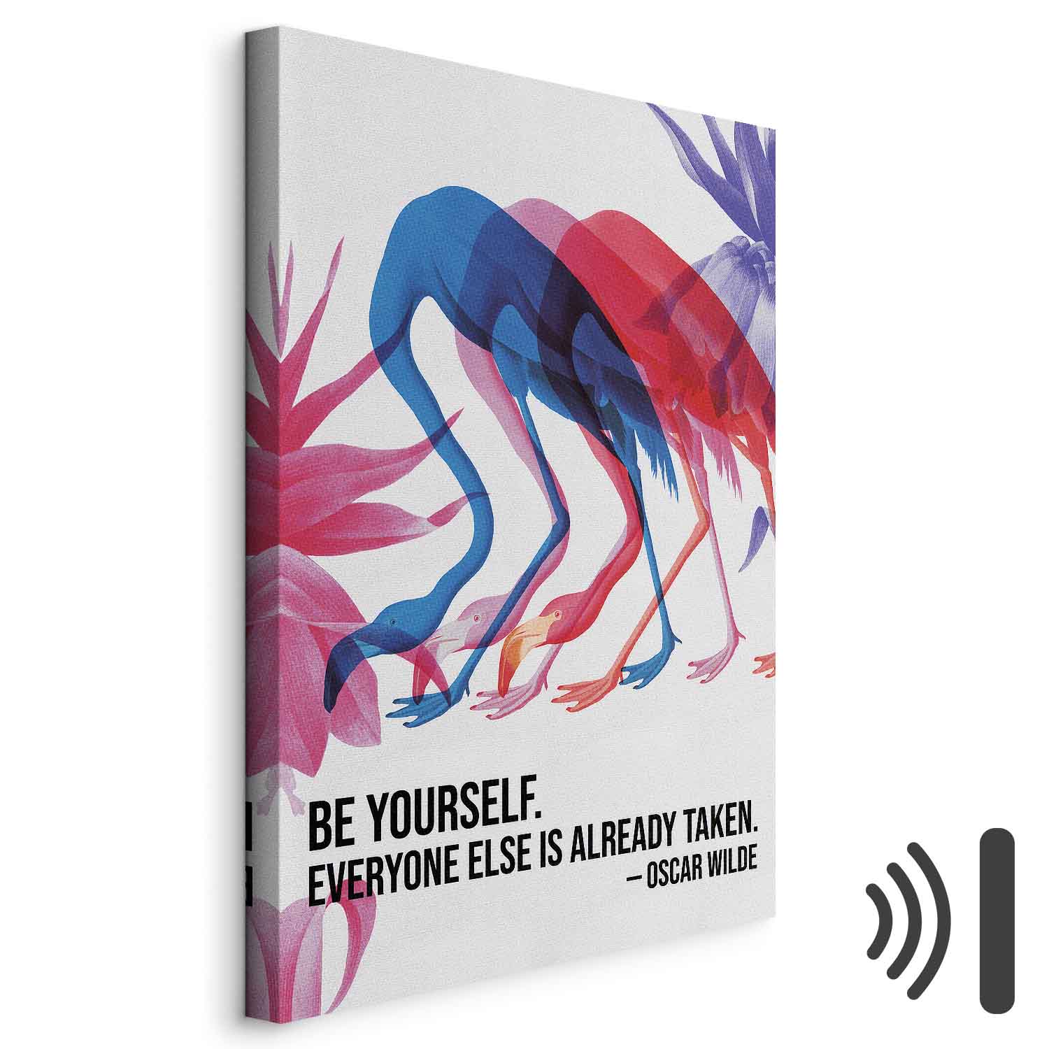 Leinwandbild - Colorful Flamingos - Inspirational Quote with Colorful Bird Silhouettes