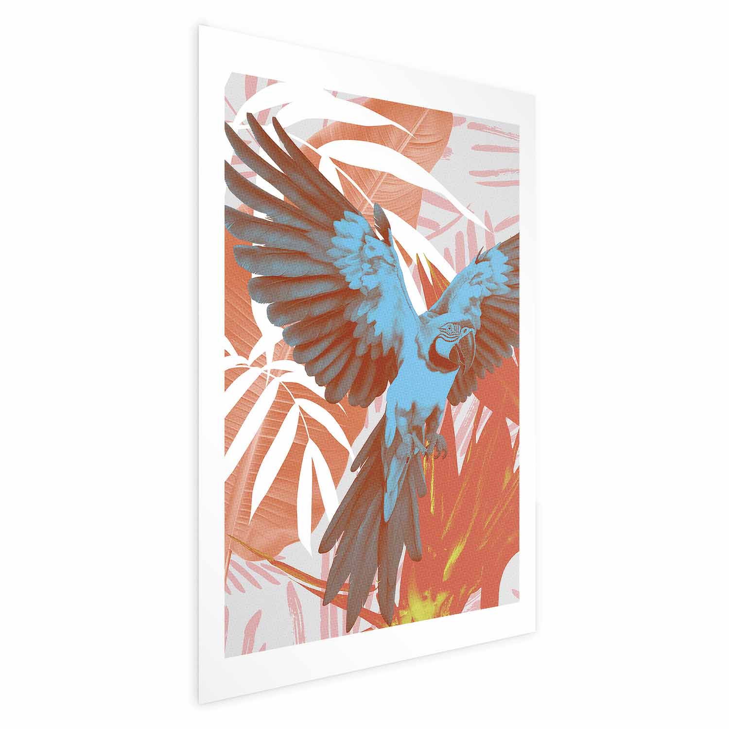 Poster - Exotic Wings - parrot among abstract leaf patterns
