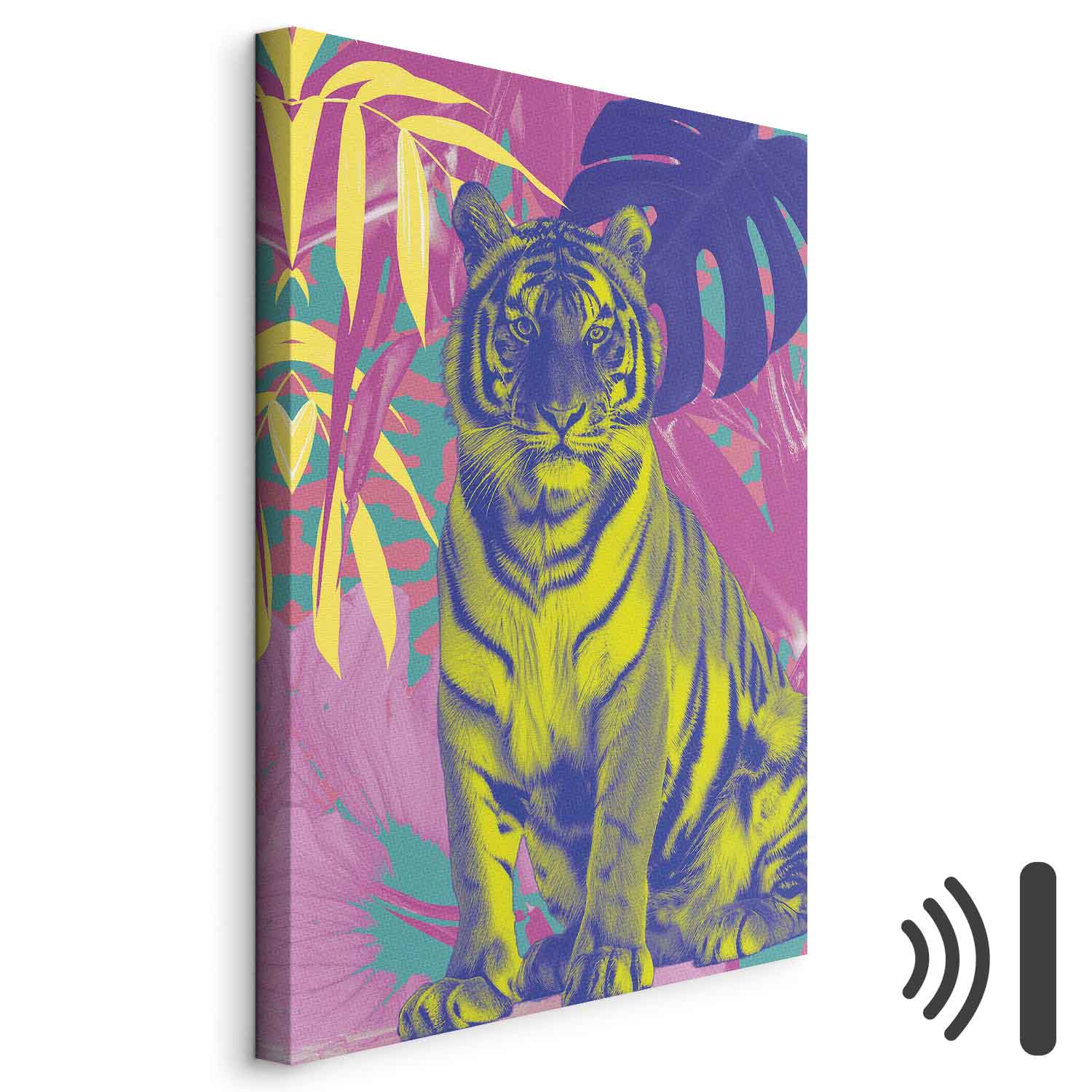 Leinwandbild - Colorful Tiger - Intense Colors of a Tiger Surrounded by Tropical Plants