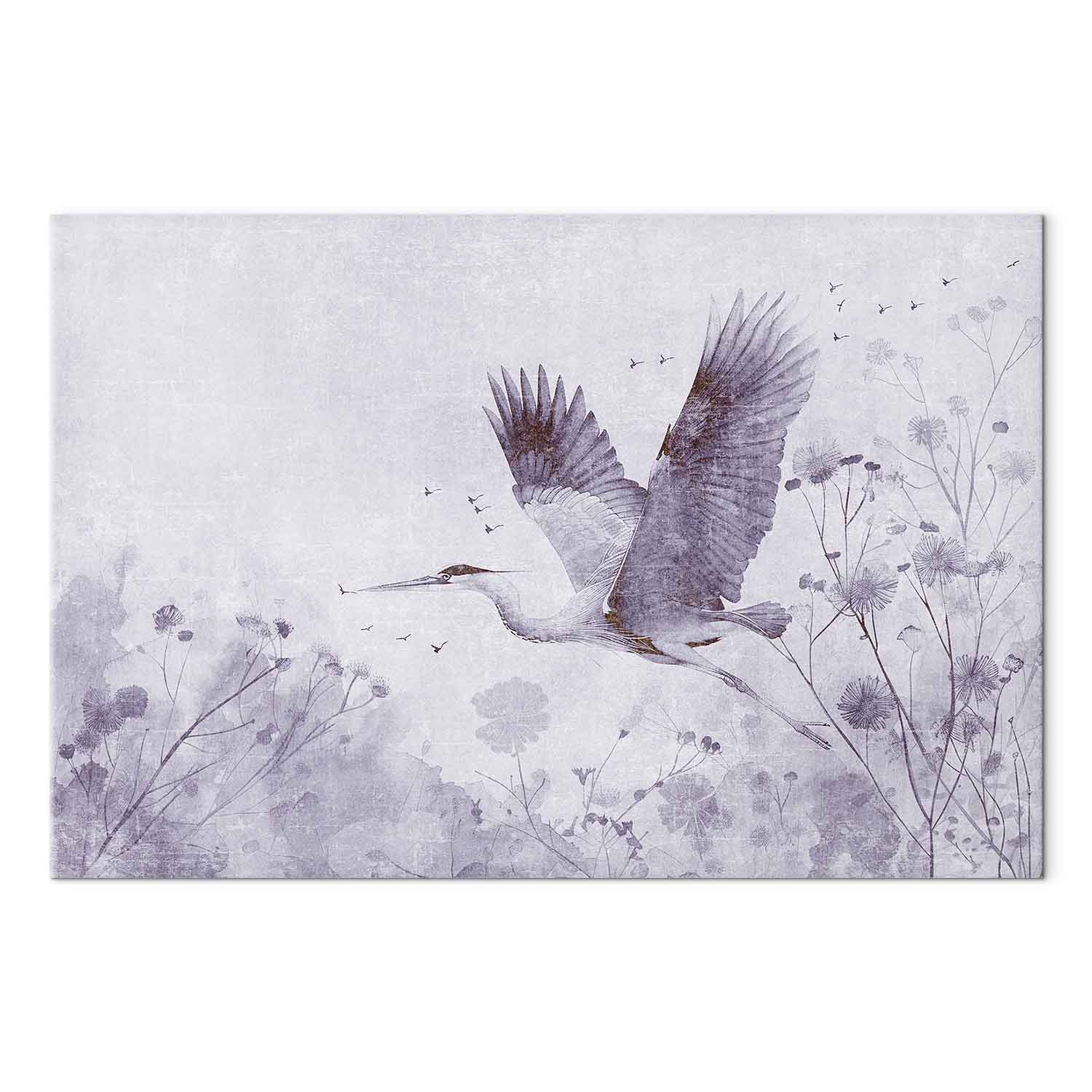 Leinwandbild - Majestic flight - a crane in flight in monochrome