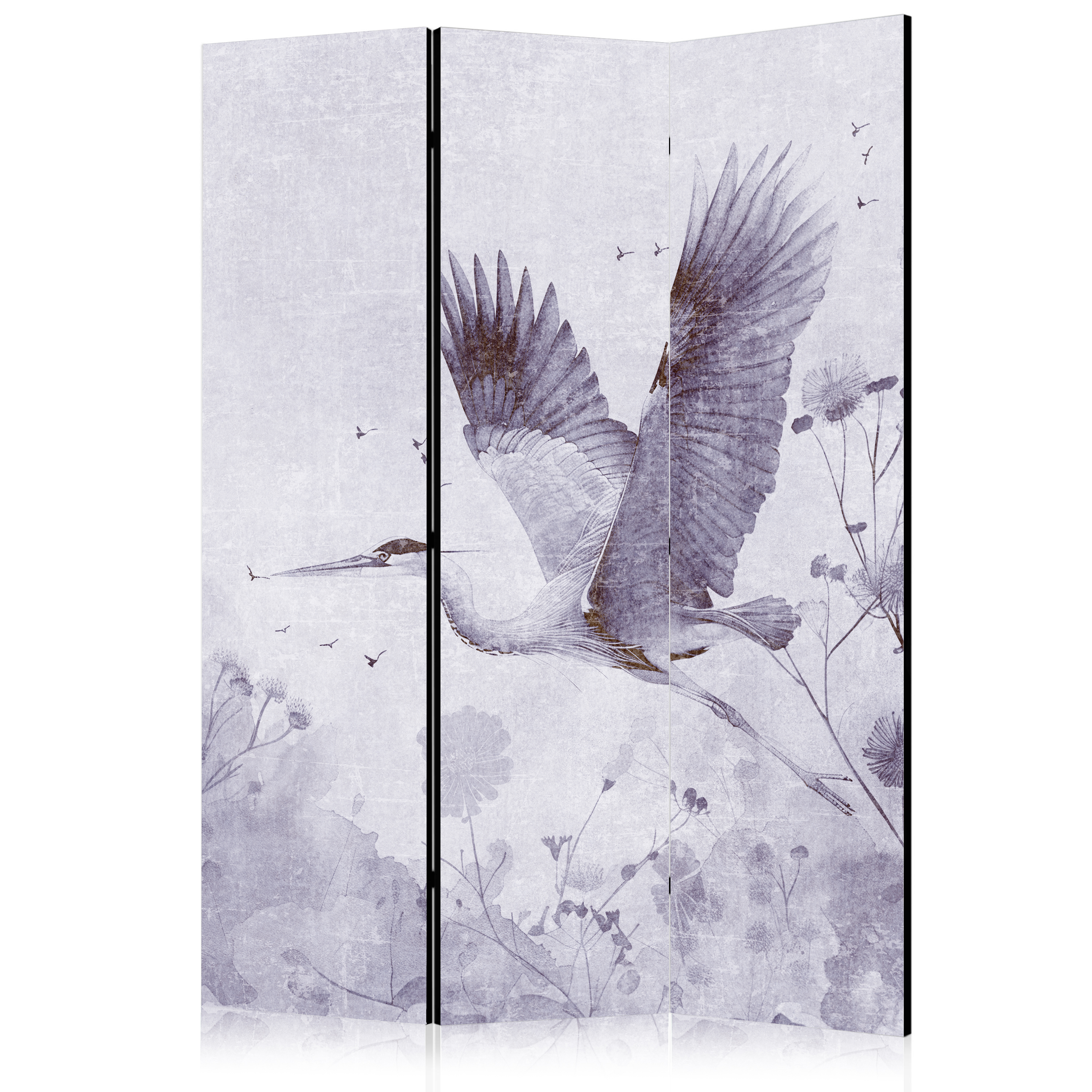 Paravent - Majestic flight - a crane in flight in monochrome, cool colours