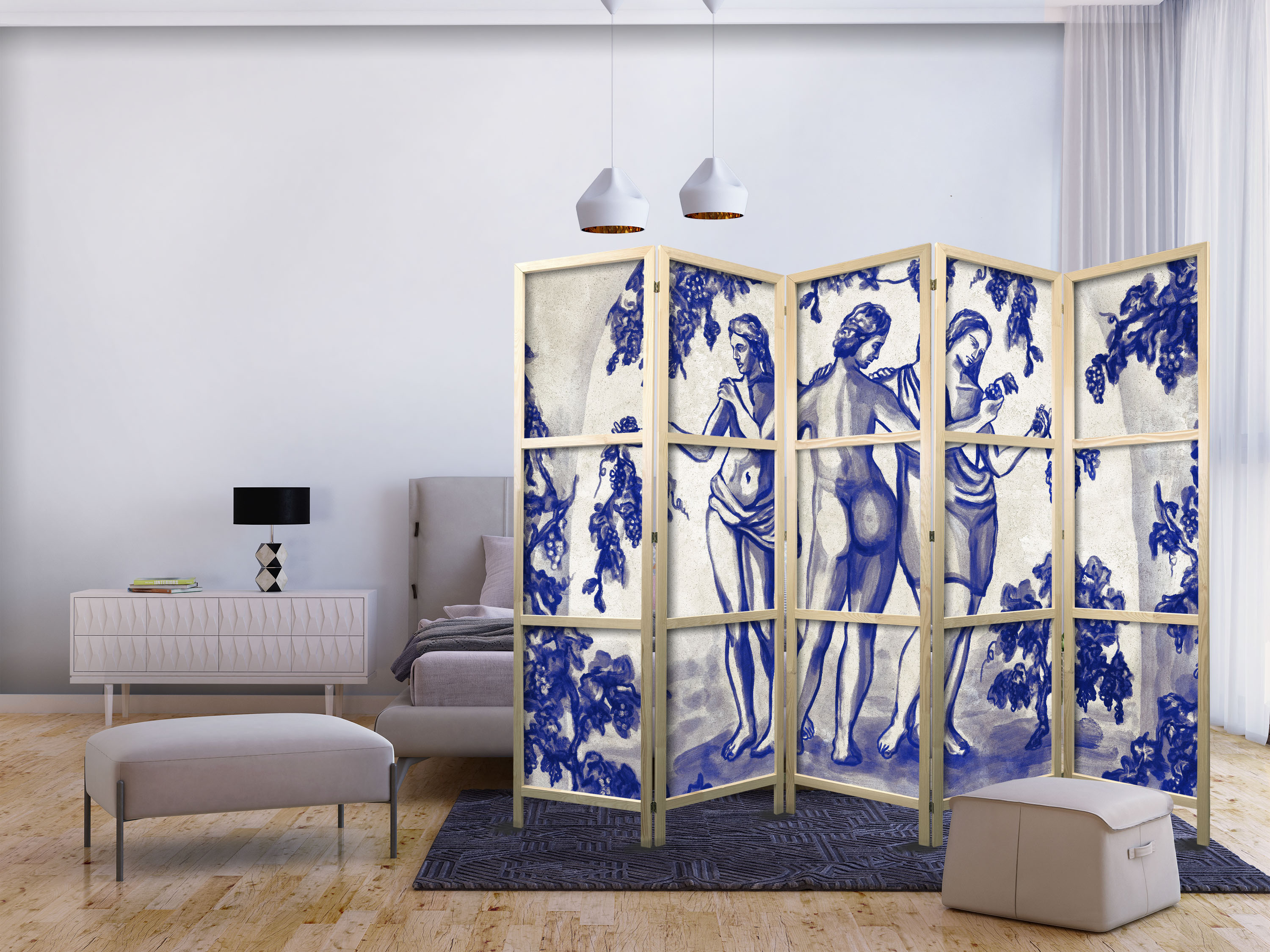 Japanischer Paravent - The Three Graces - Women Among Vineyards Inspired by Ancient Painting