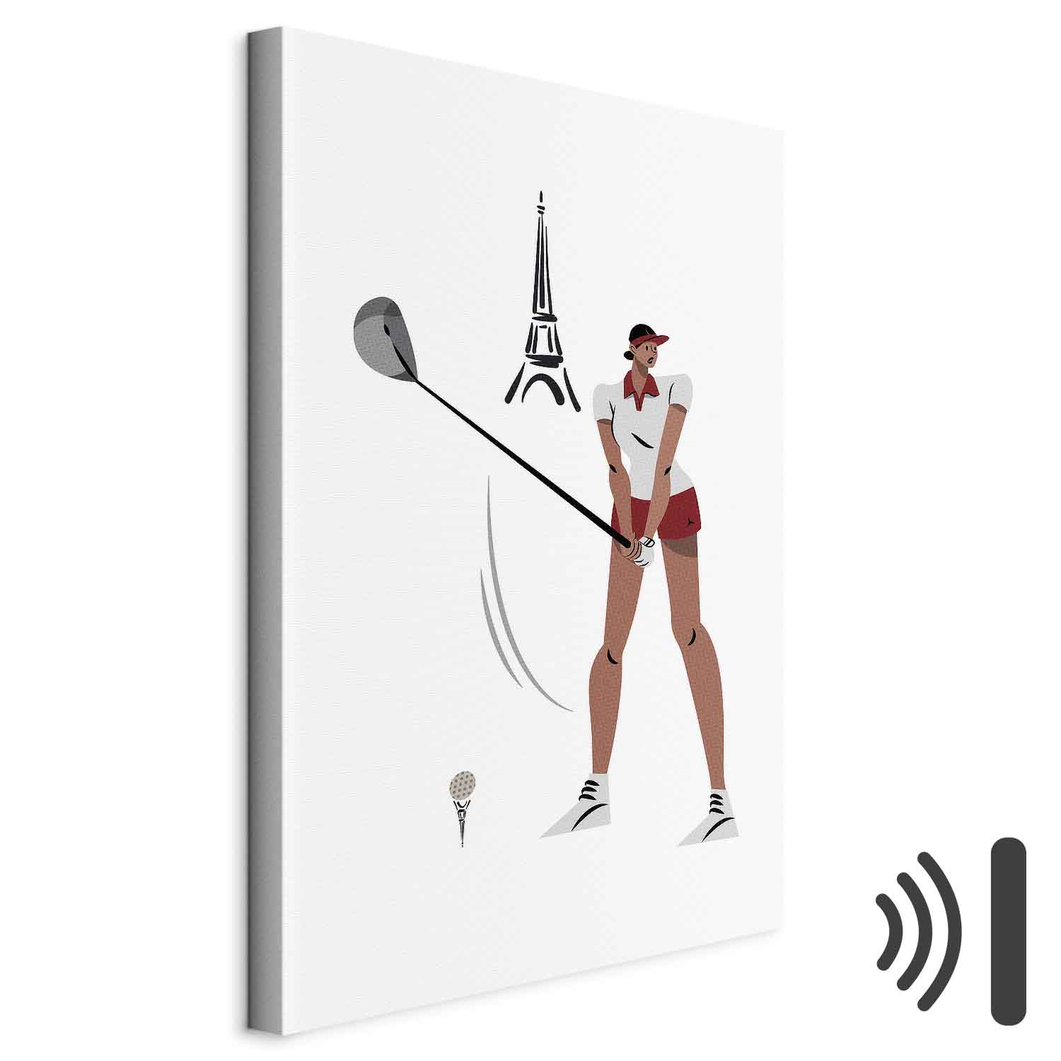 Leinwandbild - Female Golfer With the Eiffel Tower in the Background - Illustration