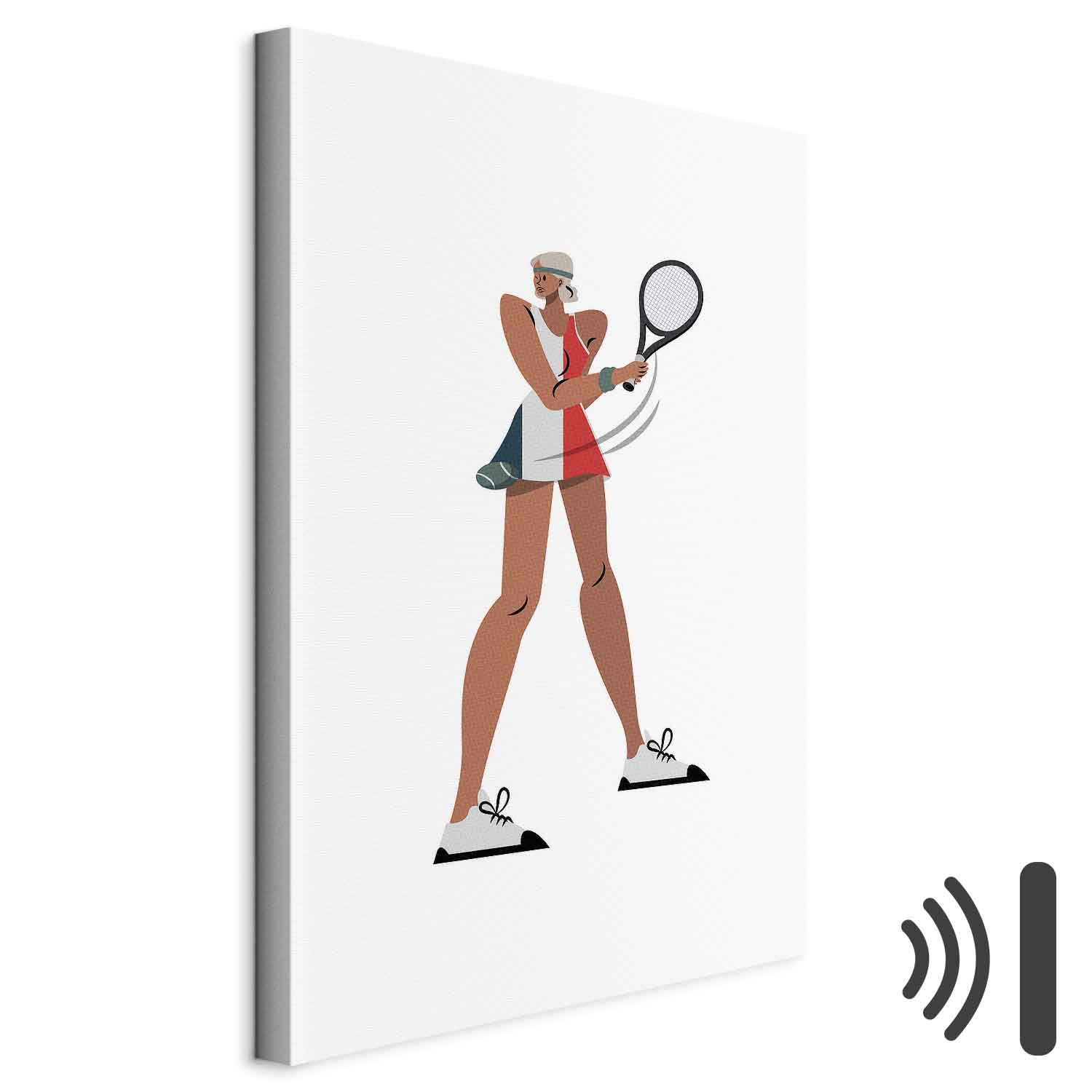 Leinwandbild - Tennis Player With a Racket on a Light Background - Illustration