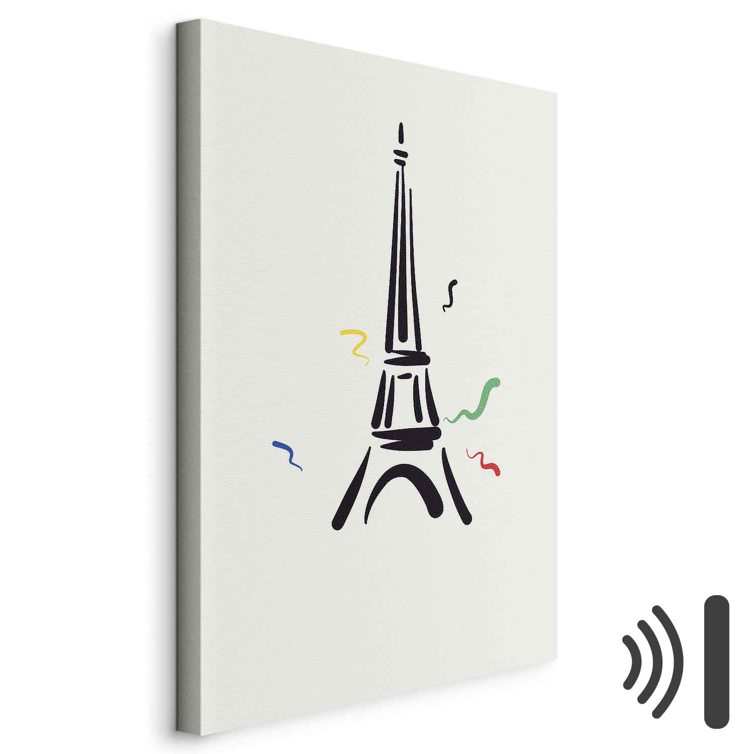 Leinwandbild - Black Graphic Drawing of the Eiffel Tower on a Cream Background