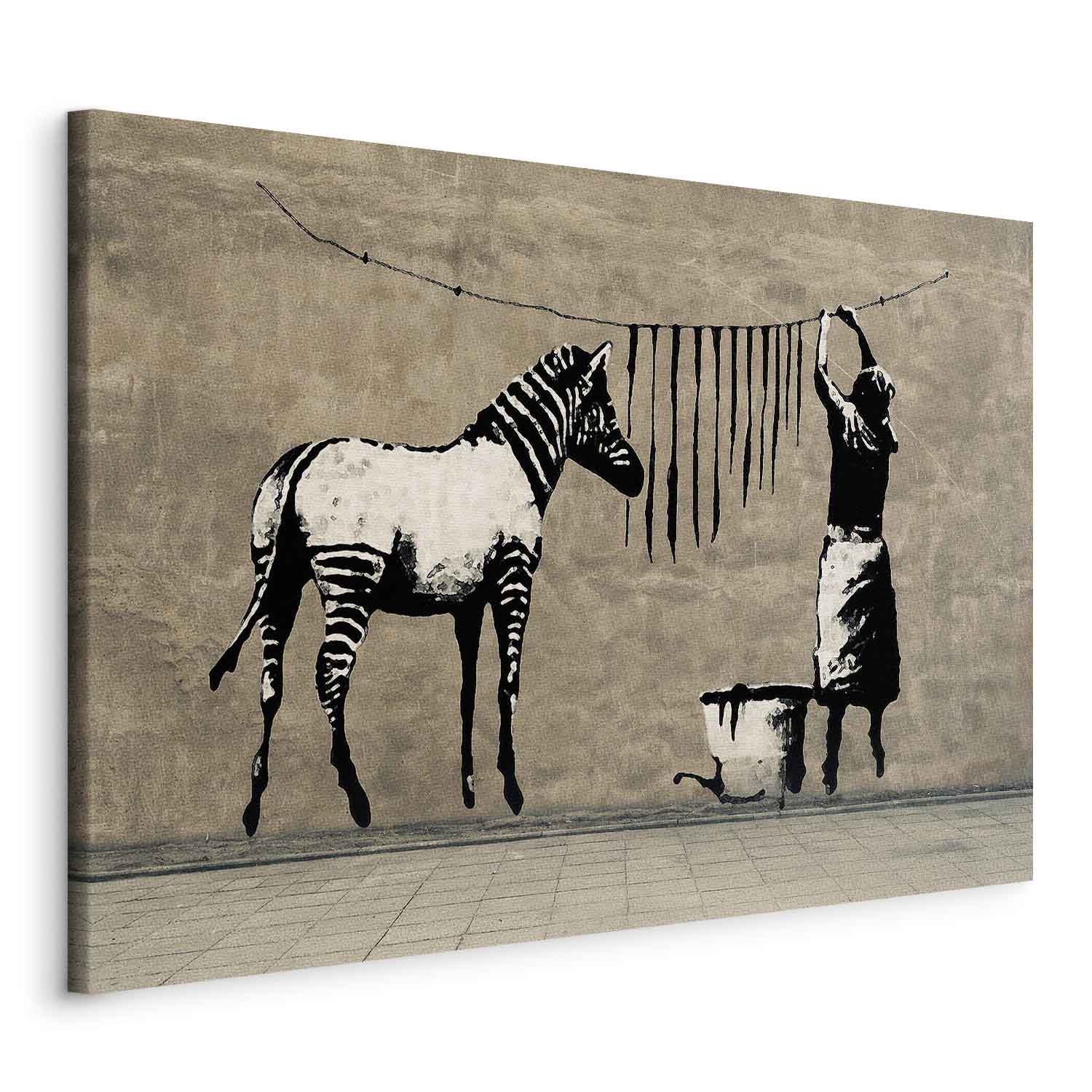 Leinwandbild - Banksy: Washing Zebra on Concrete (1 Part) Wide