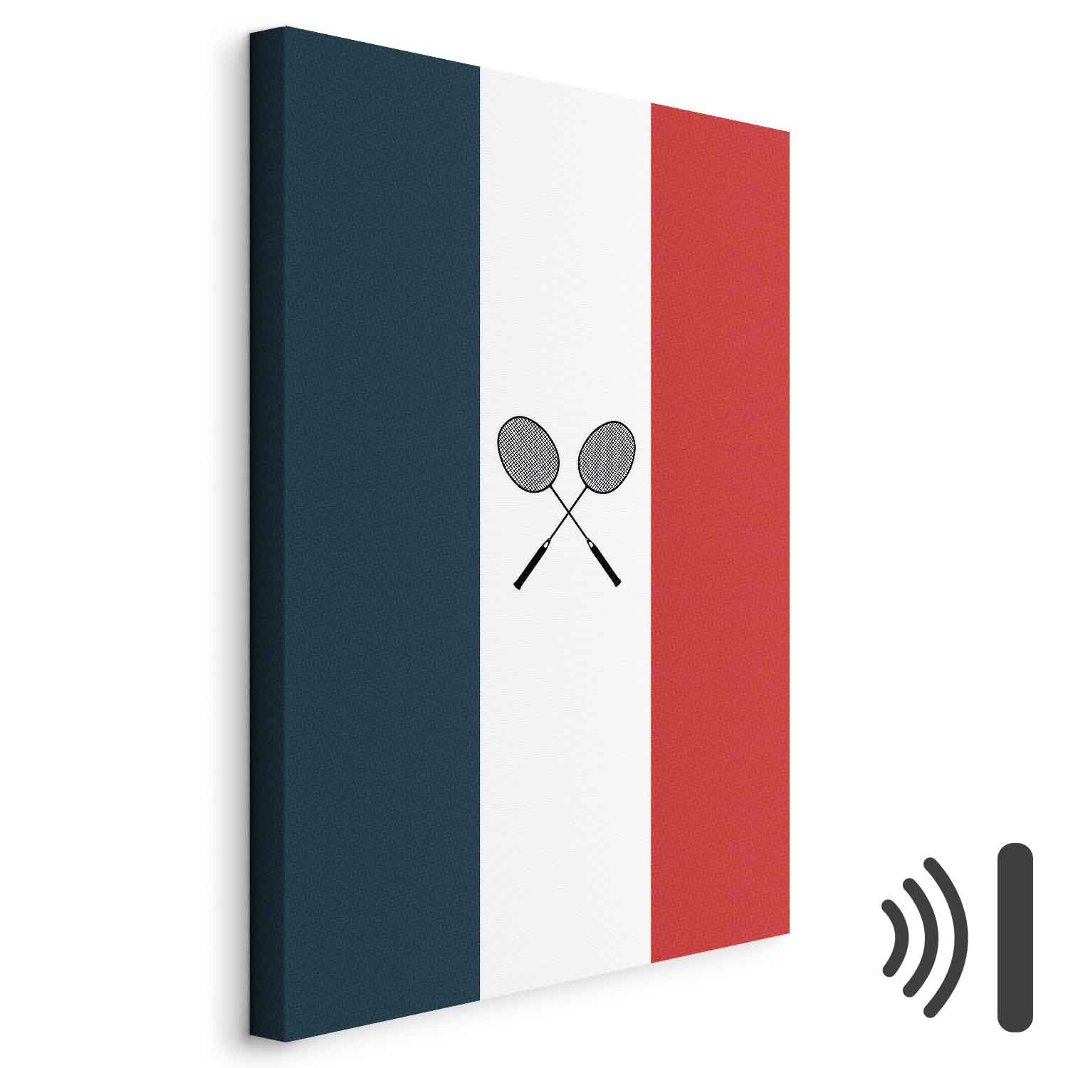 Leinwandbild - Black Badminton Rackets Against the Backdrop of the French Flag