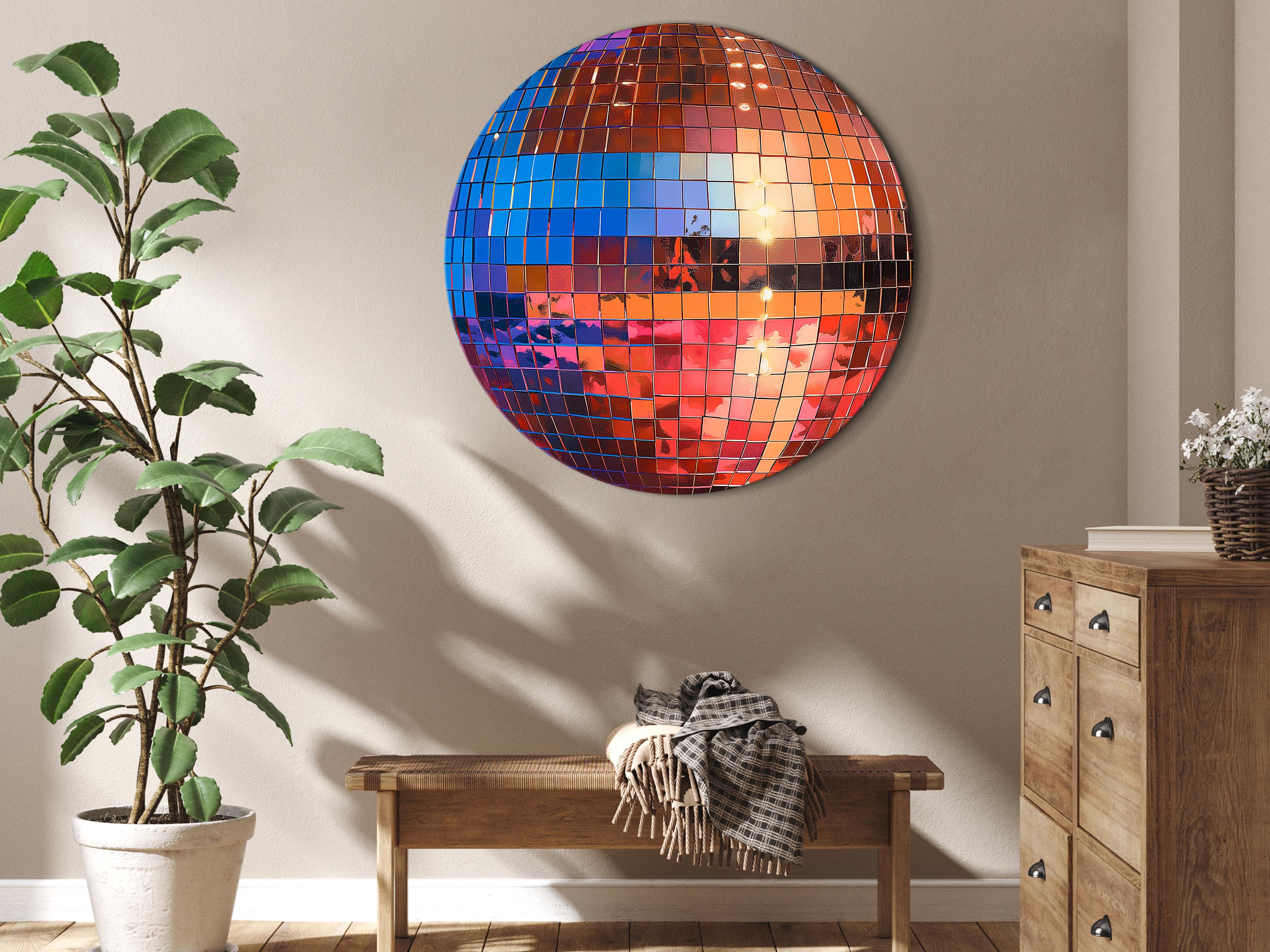 Rundes Bild - Old gold disco ball