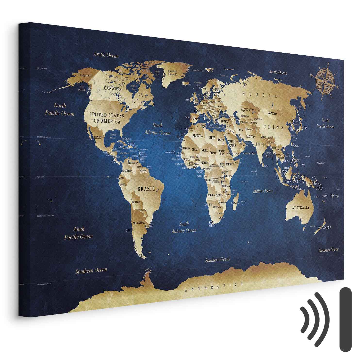 Leinwandbild - World Map: The Dark Blue Depths