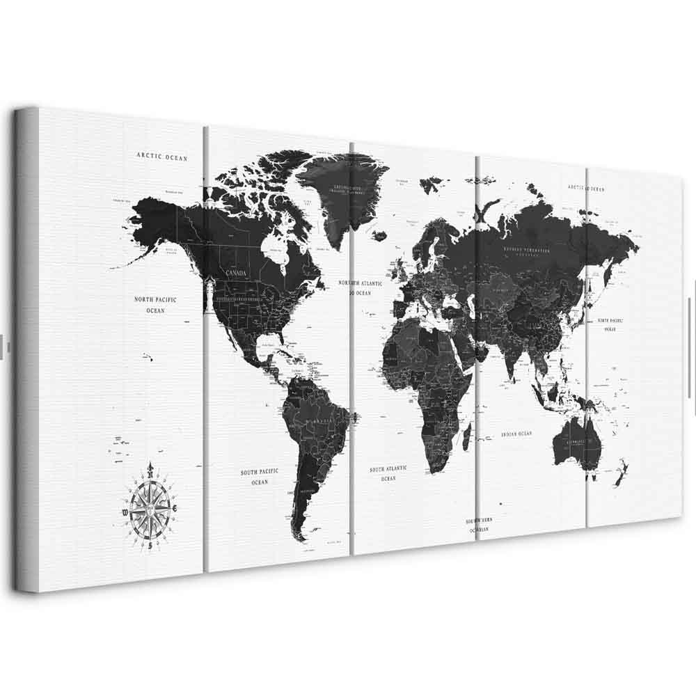 Leinwandbild - Black and White Map (5 Parts) Narrow