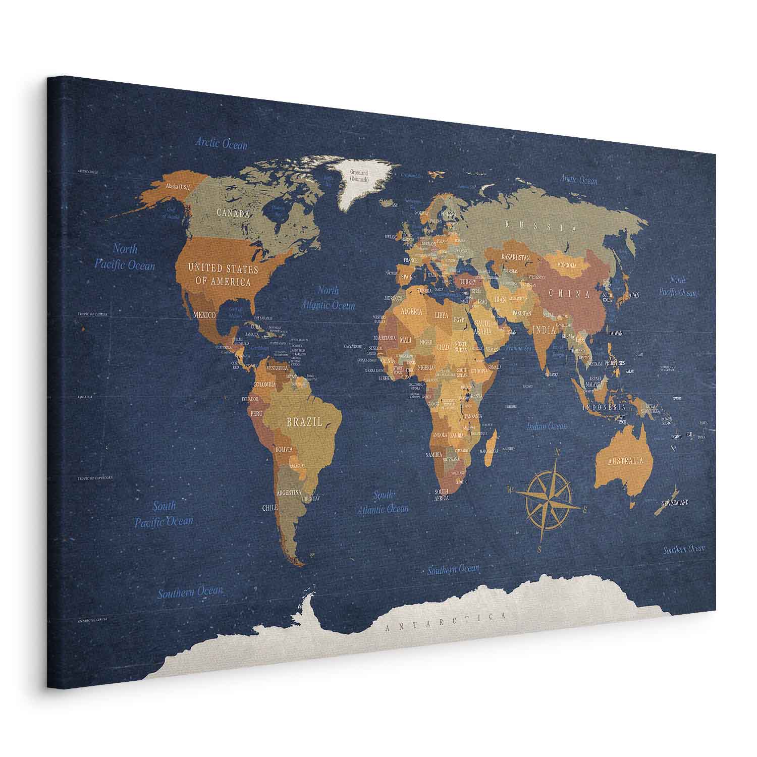 Leinwandbild - World Map: Ink Oceans