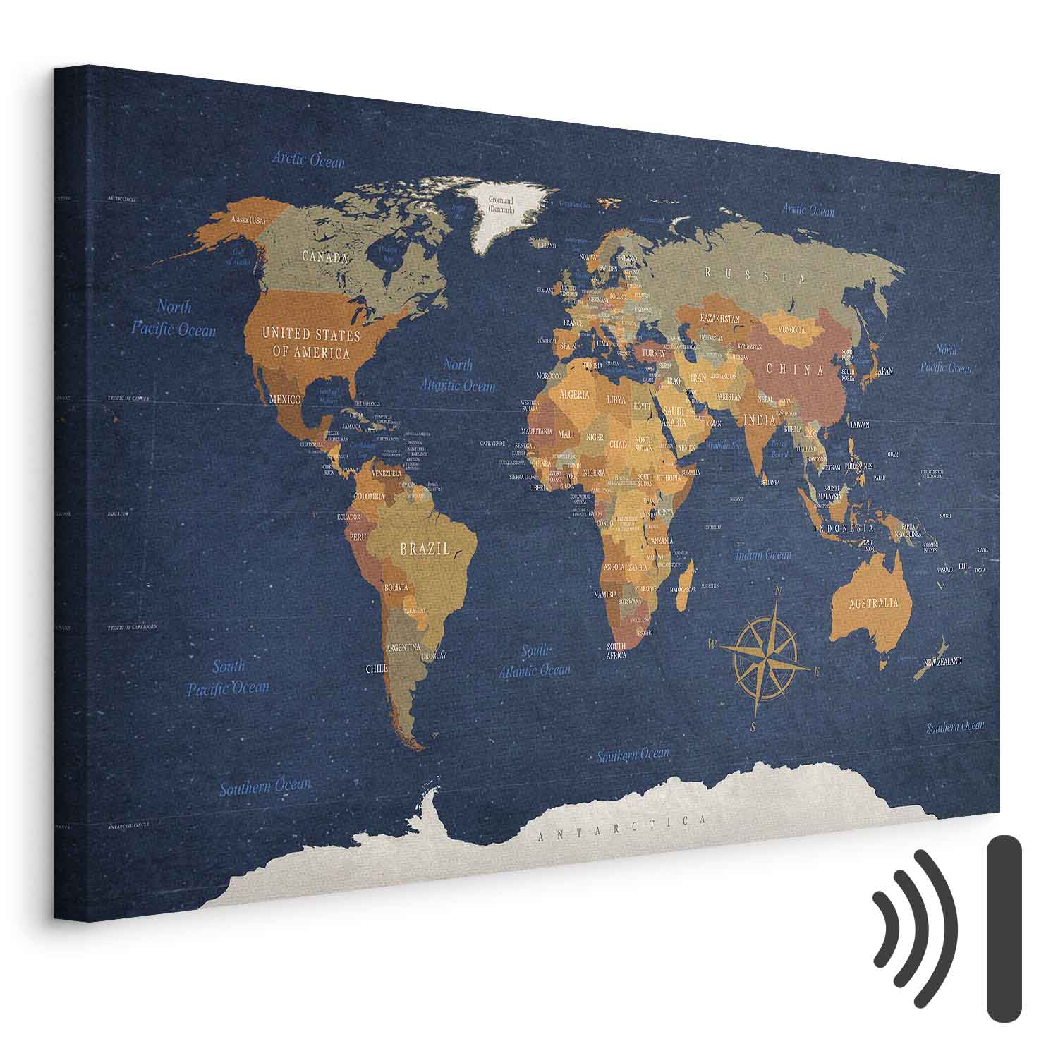 Leinwandbild - World Map: Ink Oceans