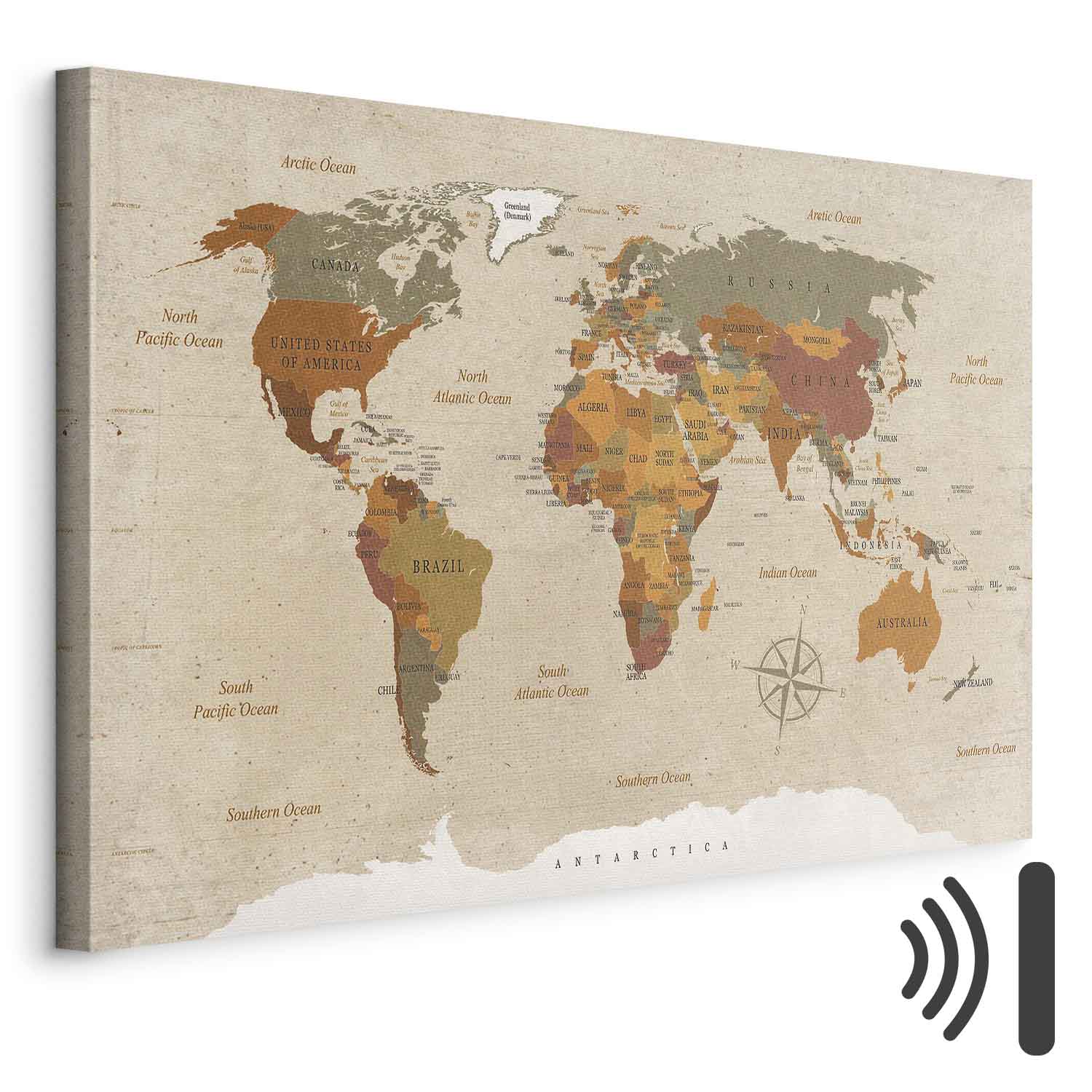 Leinwandbild - World Map: Beige Chic