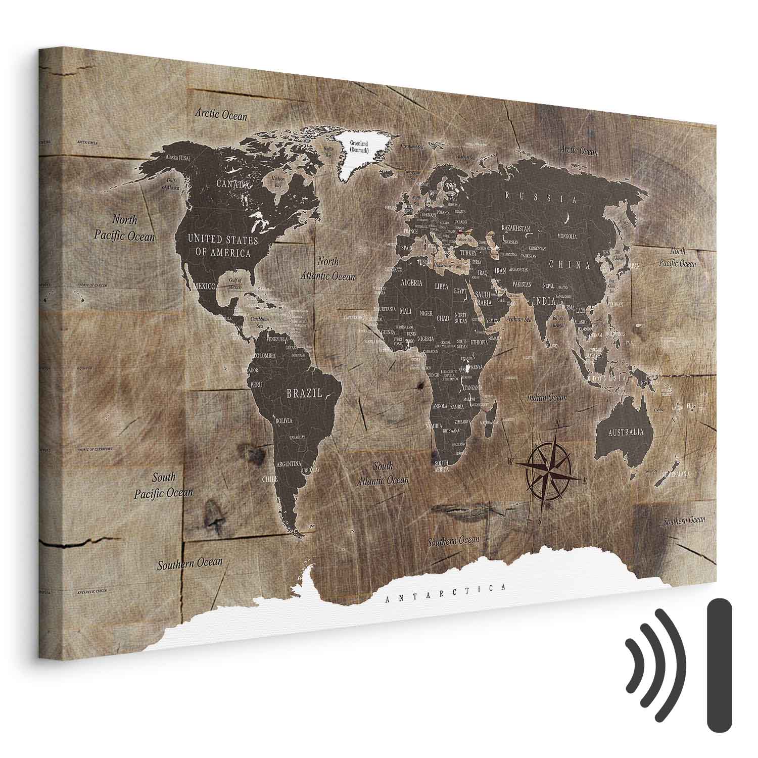 Leinwandbild - World Map: Wooden Mosaic
