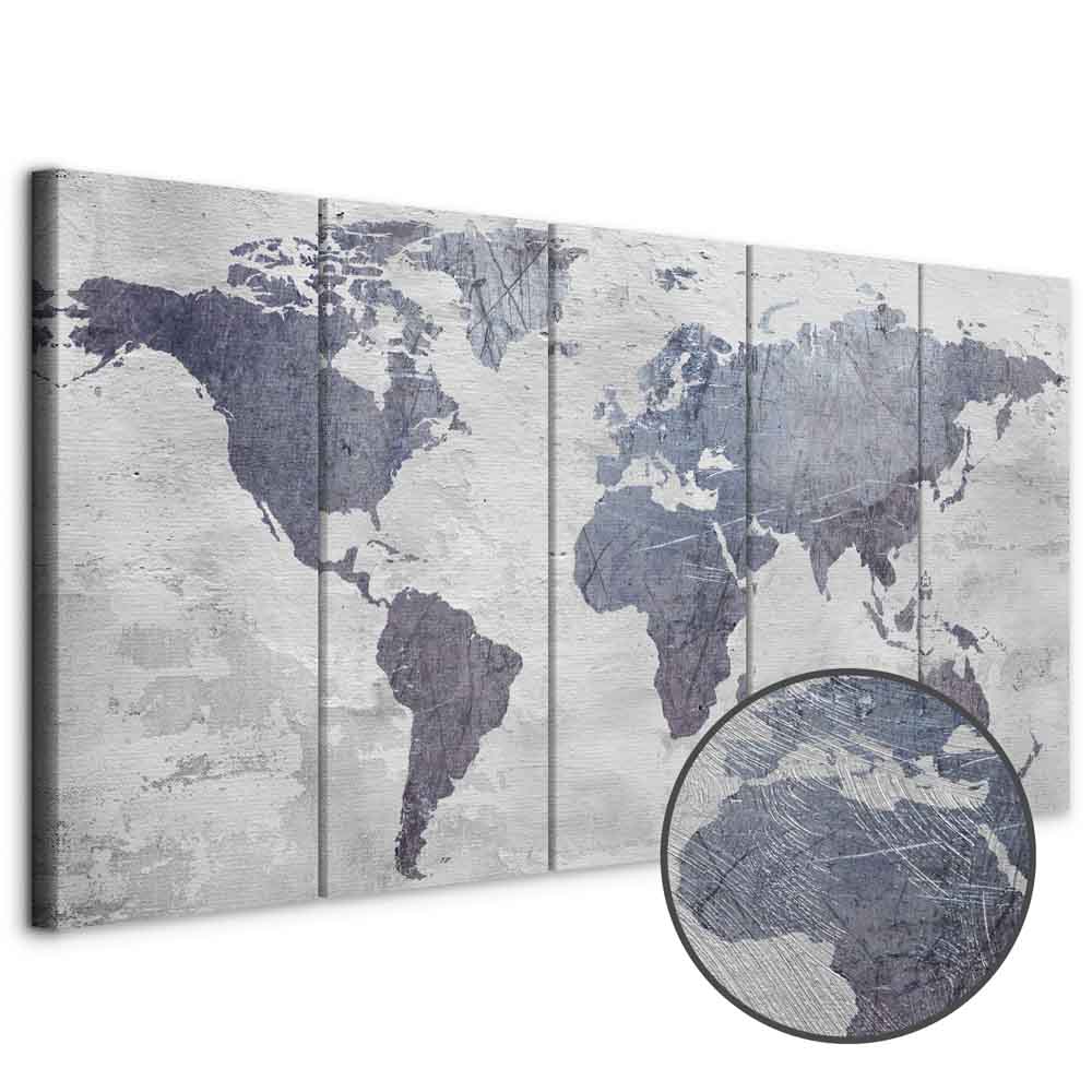 Leinwandbild - Concrete World Map (5 Parts) Narrow