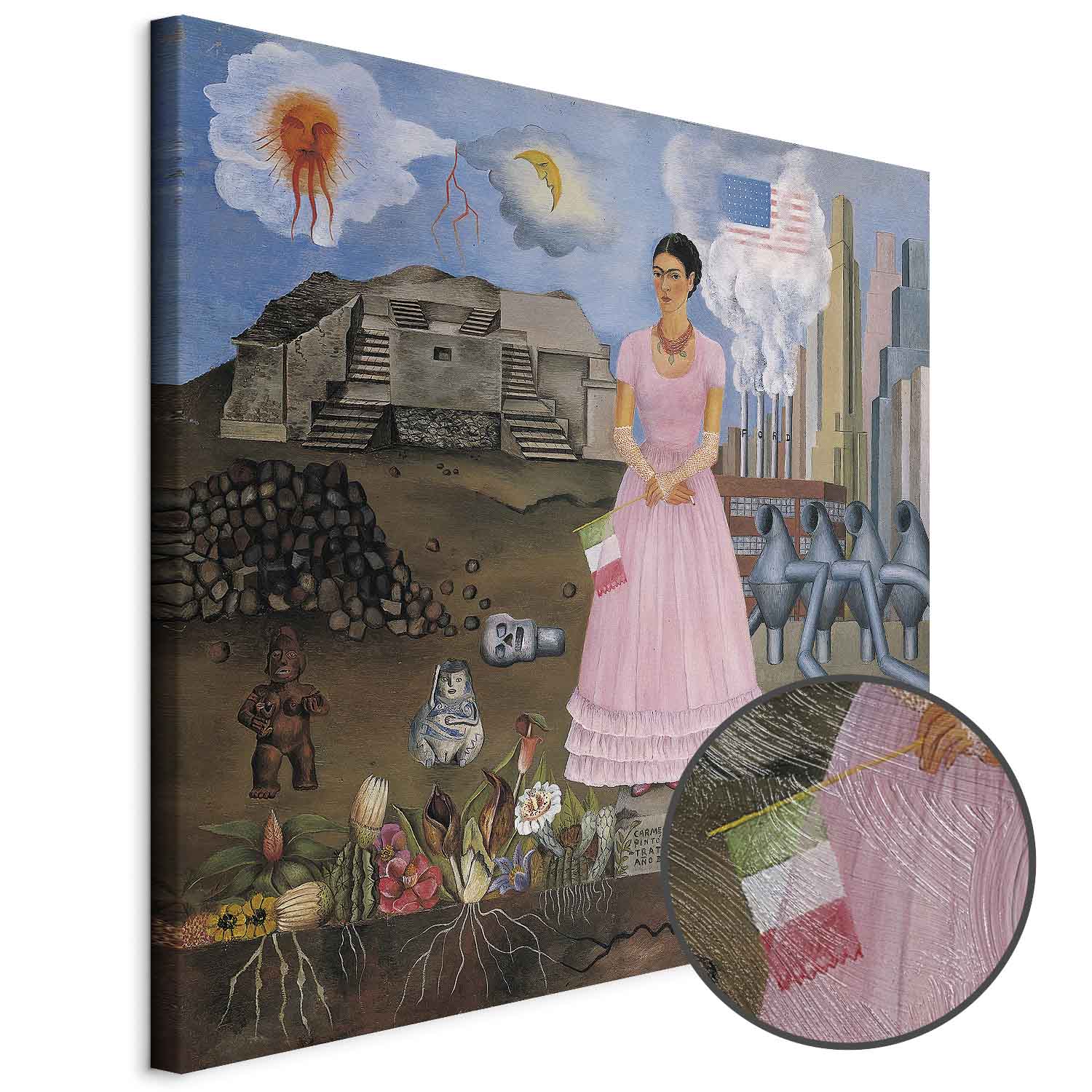 Leinwandbild - Frida Kahlo – Self-Portrait on the Borderline Between Mexico and the United States
