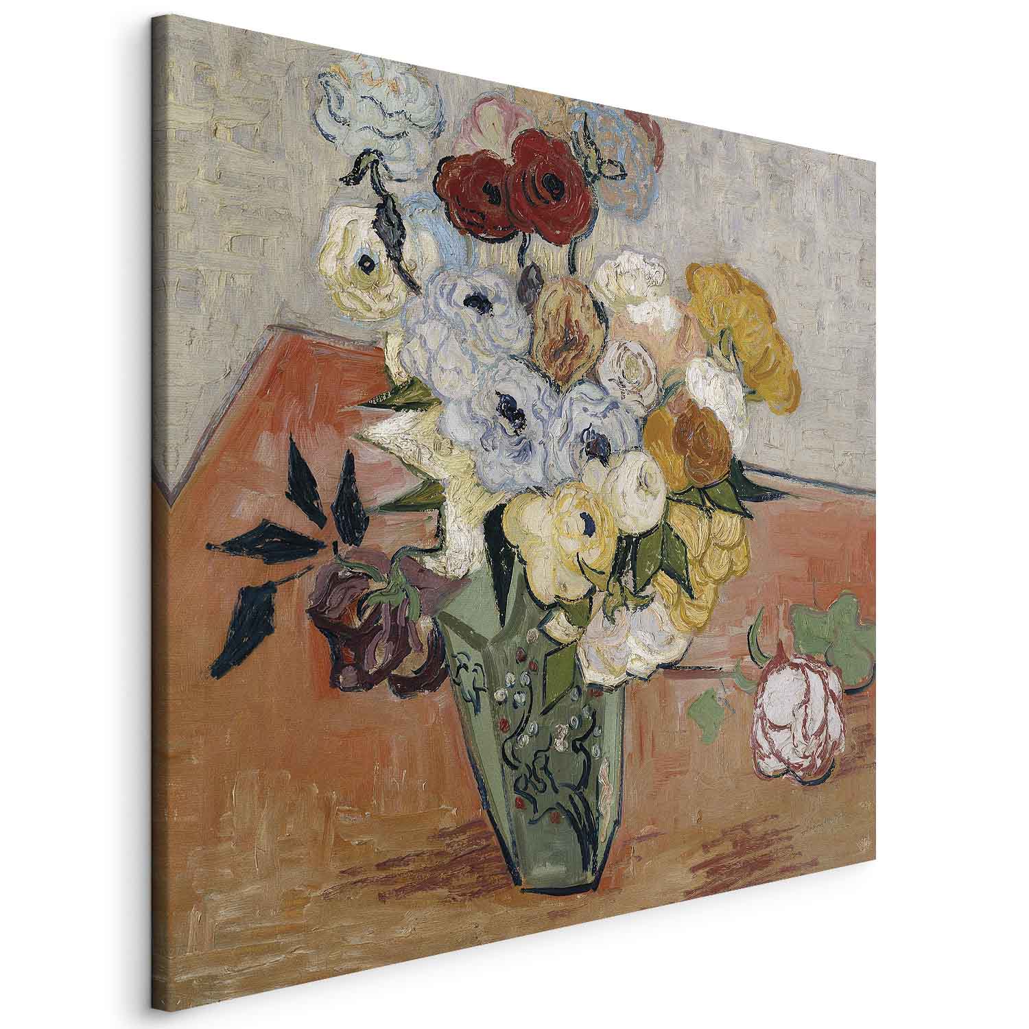 Leinwandbild - Vincent Van Gogh – Stilllife with Japanese vase, roses and anemones