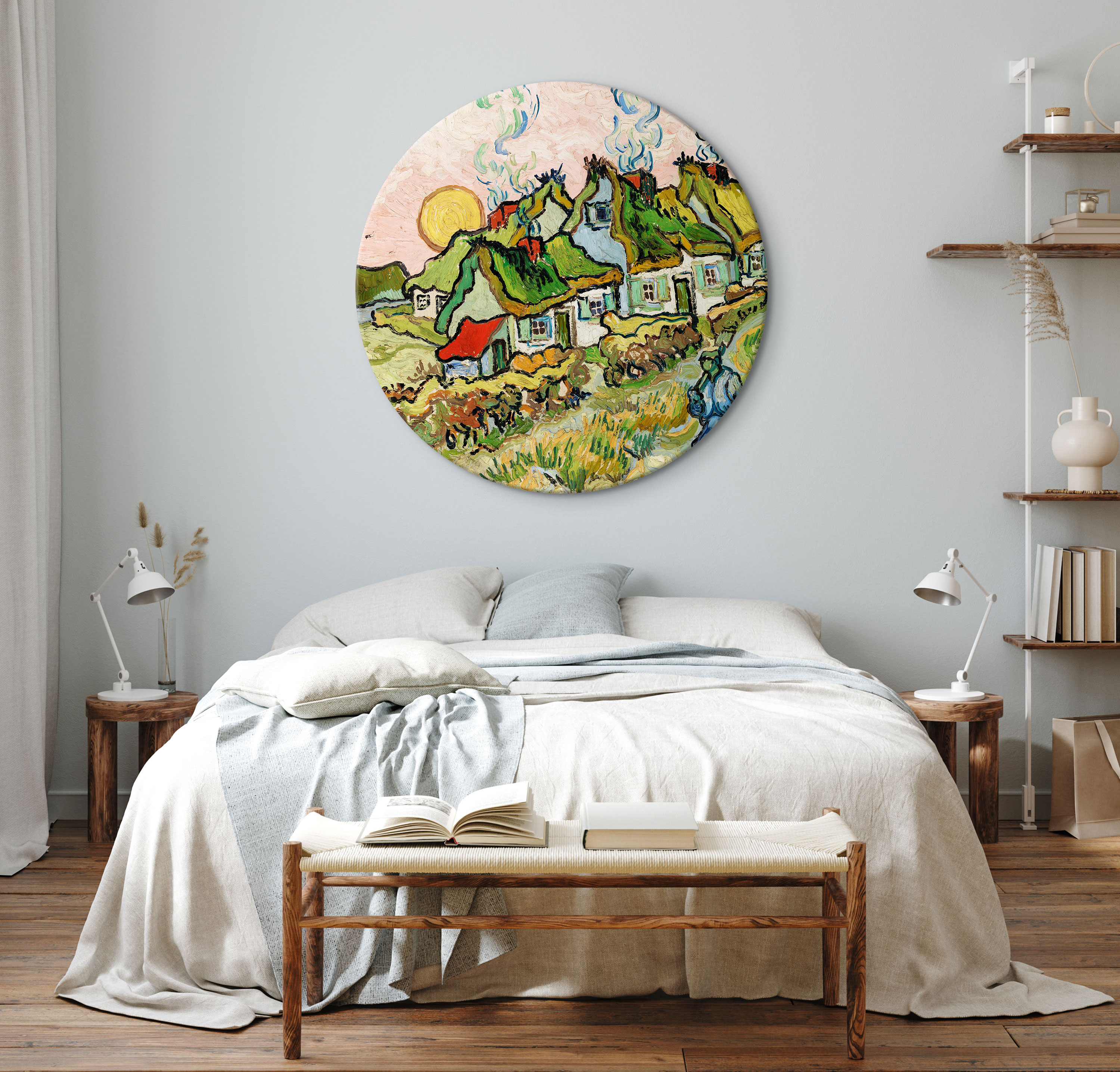 Rundes Bild - Vincent van Gogh – Thatched Cottages in the Sunshine Reminiscence of the North