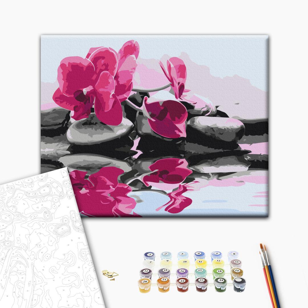 Malen nach Zahlen - Orchid With Zen Stones (Reflection In The Water)