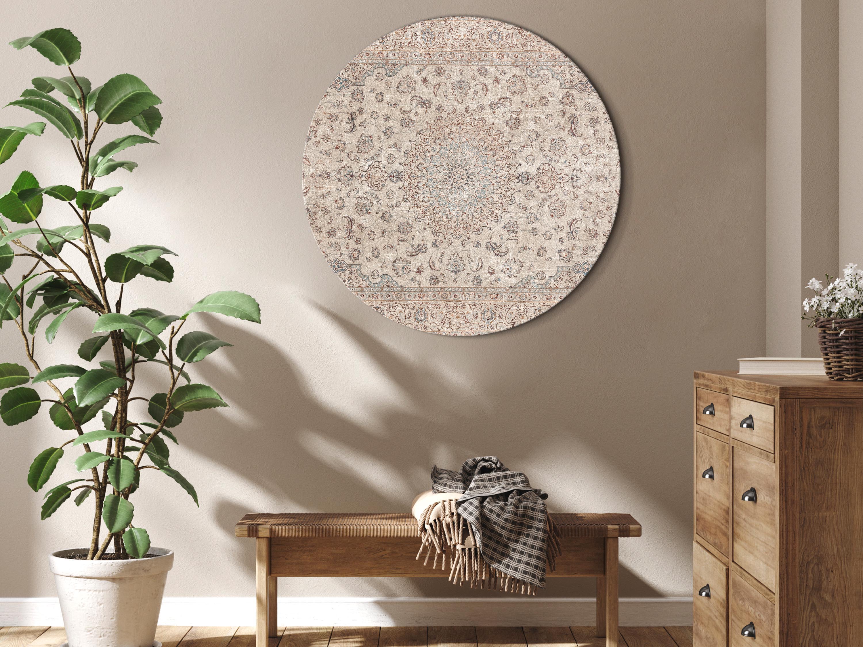 Rundes Bild - Sand carpet - worn Persian carpet with rich decorative motifs
