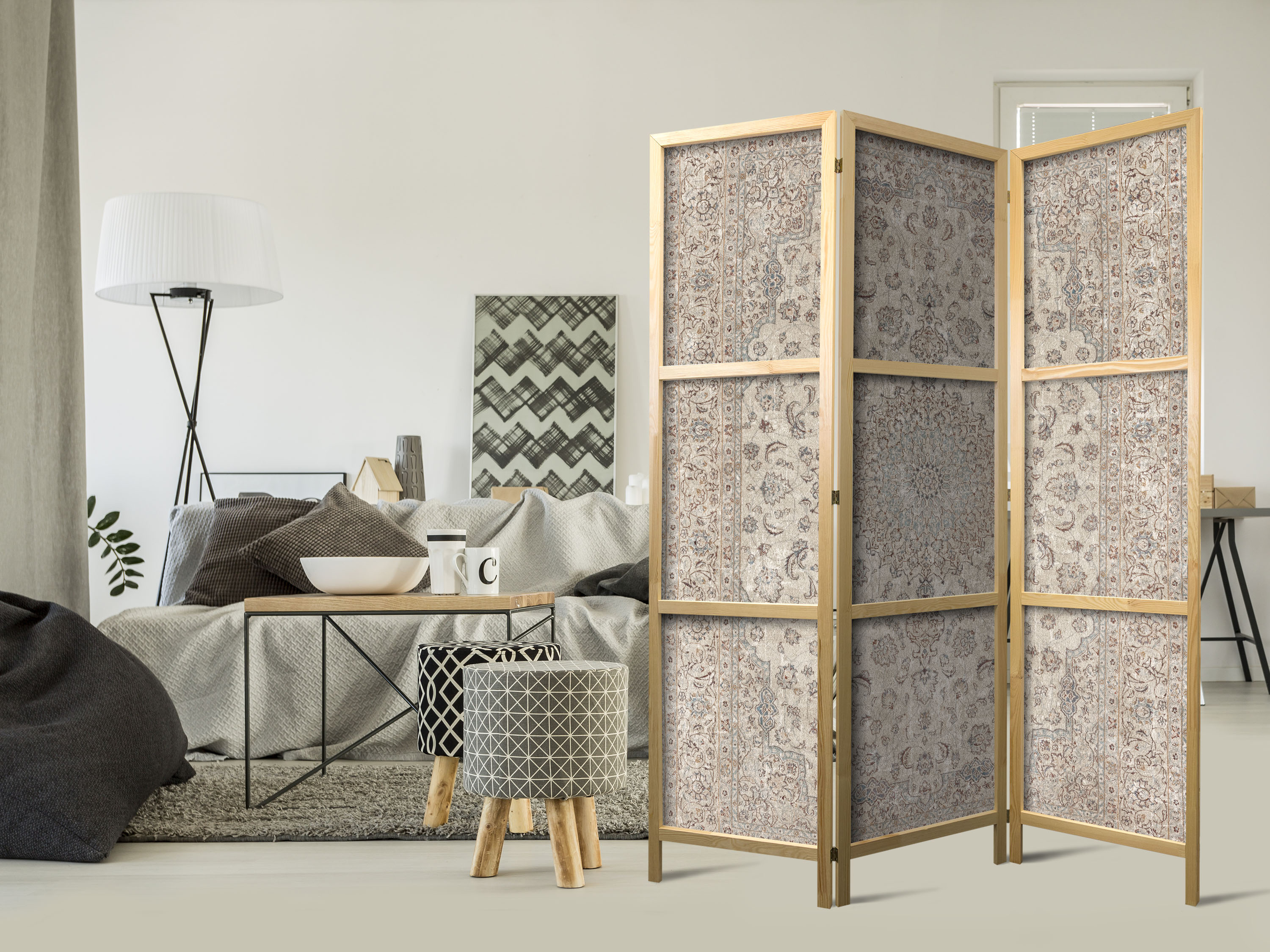 Japanischer Paravent - Desert Nights - Ornamented Persian Carpet in Muted Colors