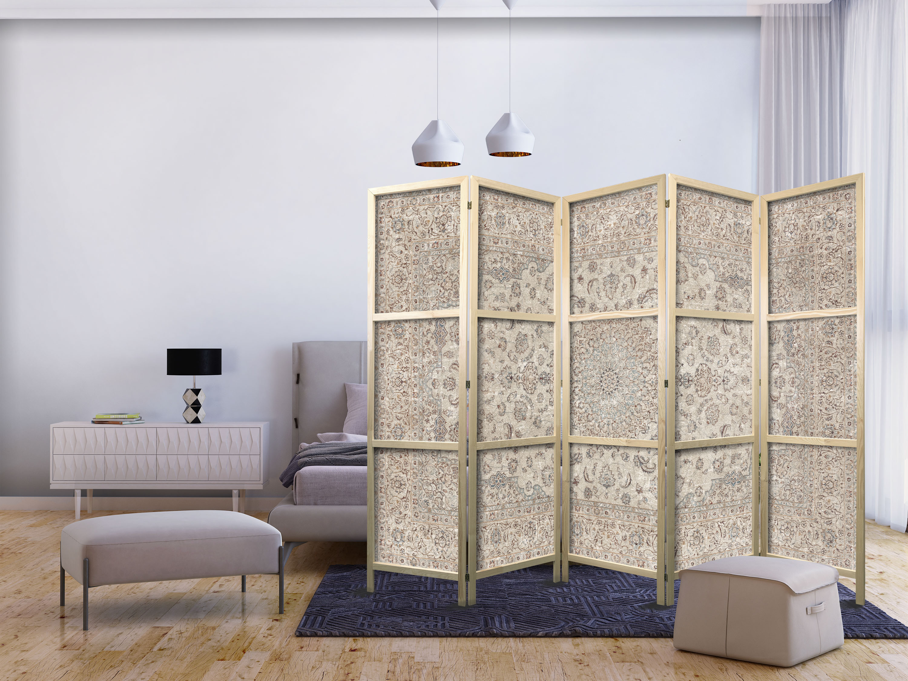 Japanischer Paravent - Desert Nights - Ornamented Persian Carpet in Muted Colors