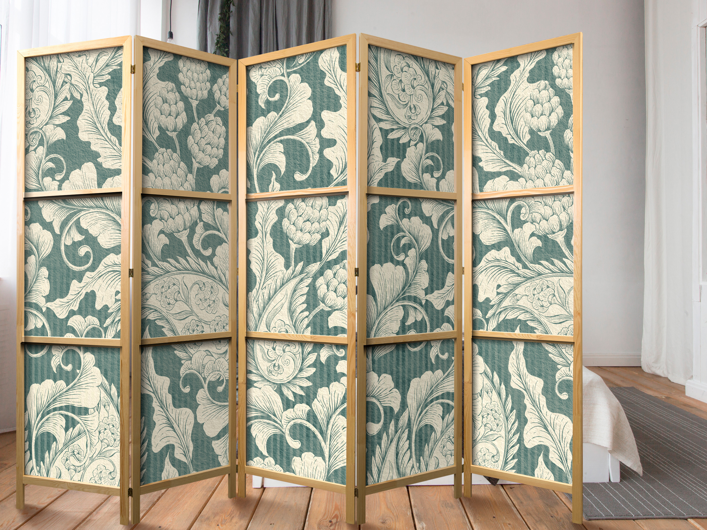Japanischer Paravent - Sage Green Flourishes